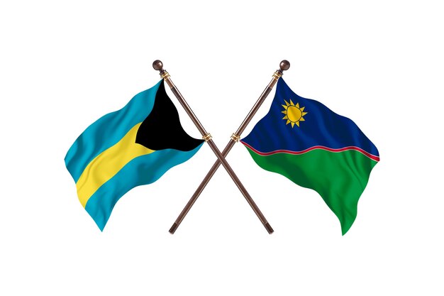 Bahamas gegen Namibia zwei Länderflaggen Hintergrund