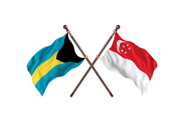 Bahamas gegen Singapur zwei Länder Flaggen Hintergrund