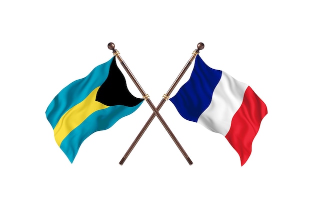 Bahamas versus fondo de banderas de dos países de Francia