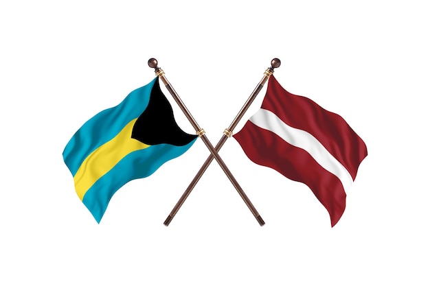 Bahamas versus fondo de banderas de dos países de Letonia