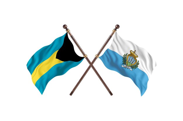 Bahamas versus fondo de banderas de dos países de San Marino