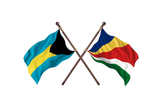 Bahamas versus fondo de banderas de dos países de Seychelles