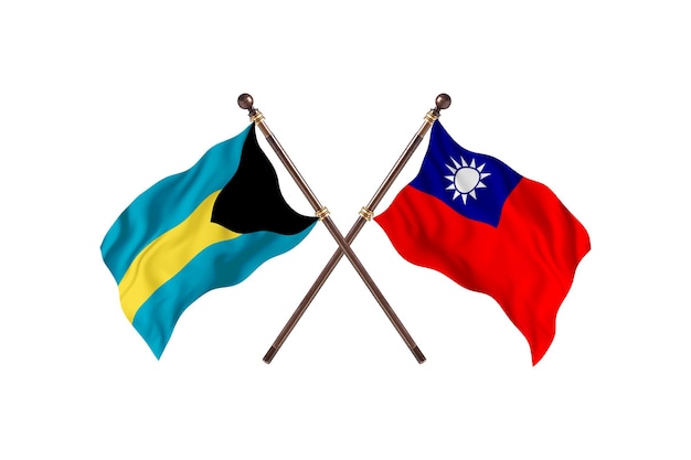 Bahamas versus fondo de banderas de dos países de Taiwán