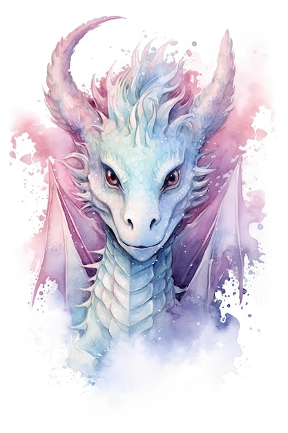 Bahamut adulto dragão aquarela clipart bonito isolado no fundo branco com Generative AI