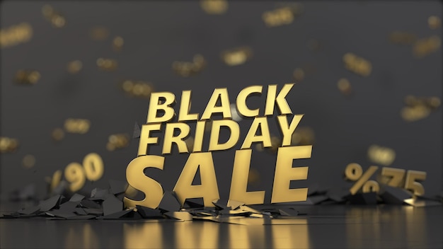 Bahnbrechender goldener Black Friday-Text. 3D-Darstellung, geeignet für Rabatt- und Verkaufsthemen.