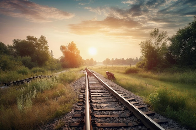 Bahngleis bei Sonnenuntergang AI generiert