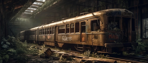 Bahnhof Post-Apokalypse-Landschaft verlassene Eisenbahnen isolierter New Yorker Bahnsteig