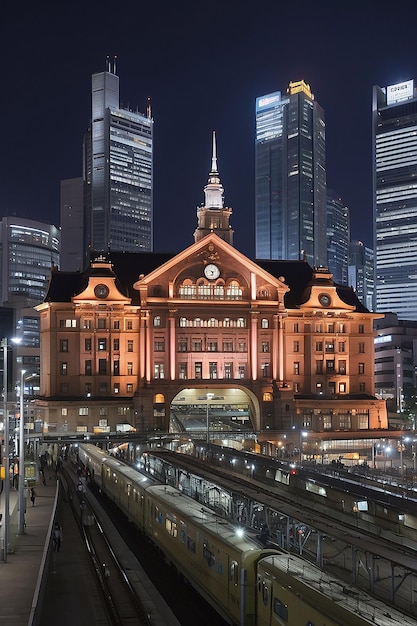 Bahnhof von Tokio und Geschäftsviertel Gebäude in der Nacht Japan