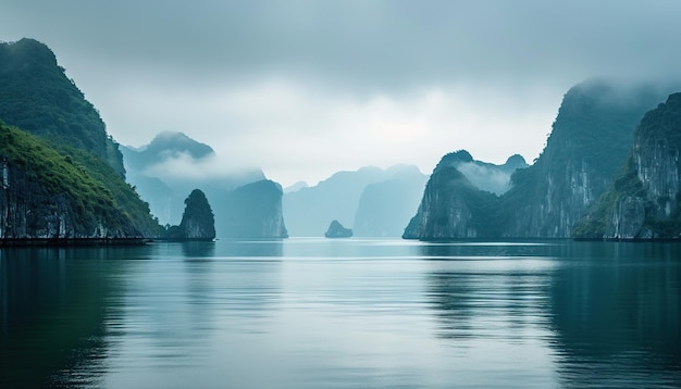 Foto baía de ha long baía de halong patrimônio mundial ilhas calcárias águas esmeraldas com barcos no vietnã