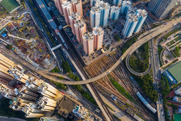 Baía de Kowloon, Hong Kong, 25 de abril de 2019: Vista superior da cidade de Hong Kong