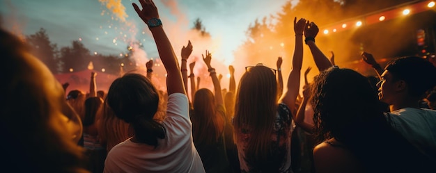 Foto bailando con amigos en el festival de verano la gente en la fiesta generative ai