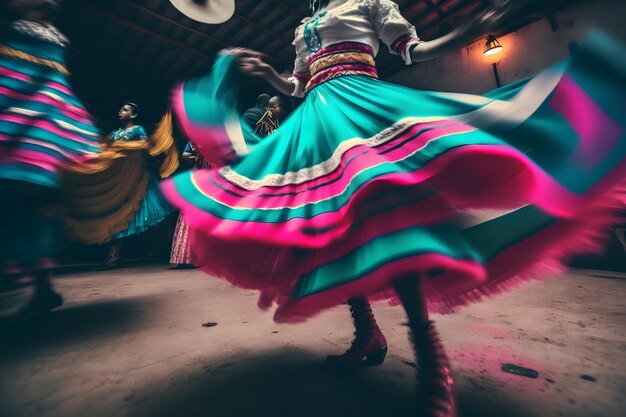 Foto bailarín participa en el festival del cinco de mayo en movimiento red neuronal ia generada