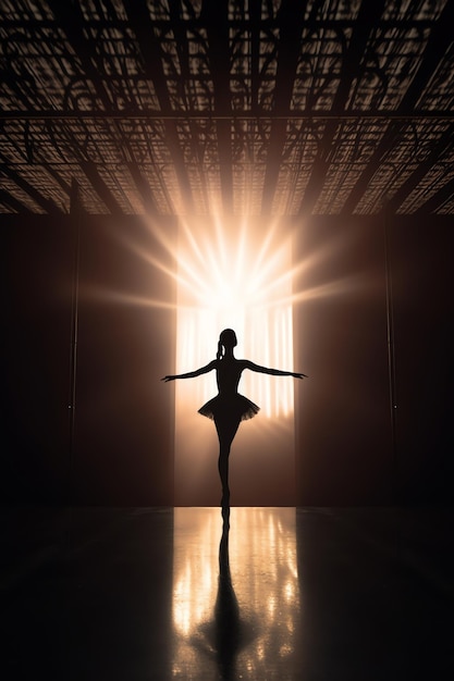 Una bailarina de ballet frente a una luz brillante.