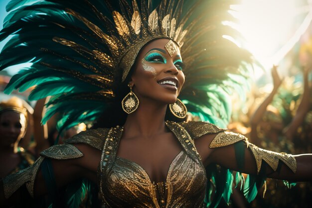 Bailarina del Carnaval de Río con un traje vibrante