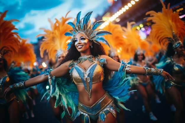 Bailarina del Carnaval de Río con traje vibrante