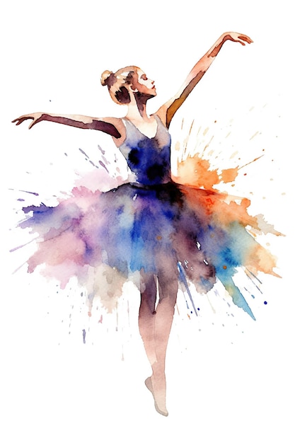 Bailarina dançando clipart de aquarela fofo isolado no fundo branco com Generative AI