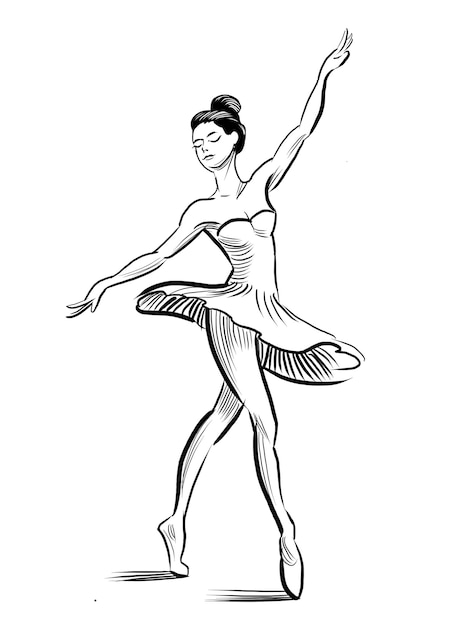 Foto bailarina dançante ilustração em preto e branco desenhada à mão