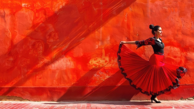 Foto bailarina de flamenco mujer fondo rojo
