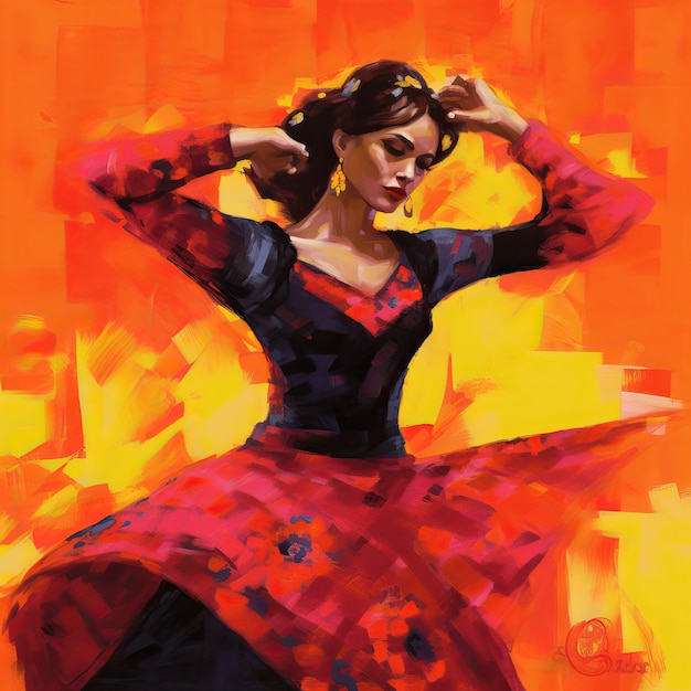 Bailarina de flamenco en traje tradicional creada utilizando herramientas de IA generativas