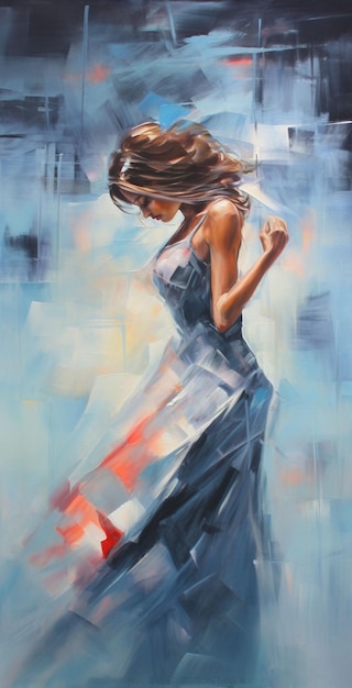 bailarina de vista trasera en pintura de vestido azul