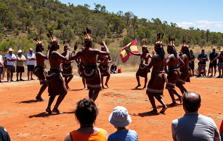 Bailarines aborígenes actuando en el Día de Australia