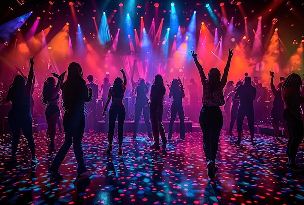 Foto bailarines en el escenario de un club nocturno disfrutando