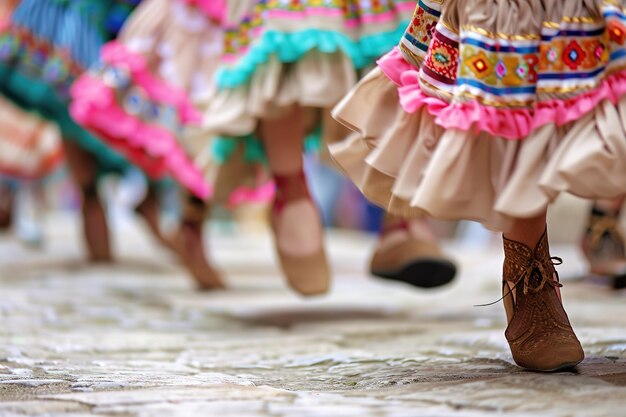 Bailarines con faldas de colores en un festival