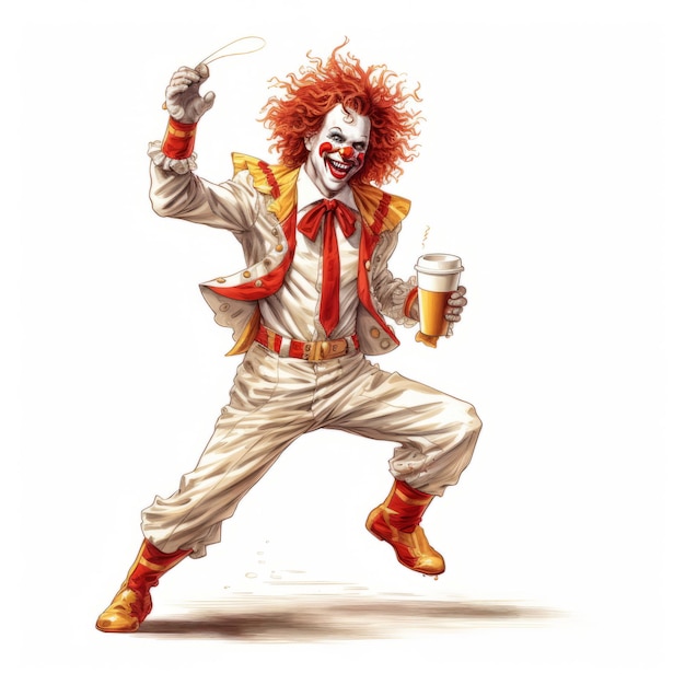 Foto el baile del café caliente de ronald mcdonald en un lienzo blanco