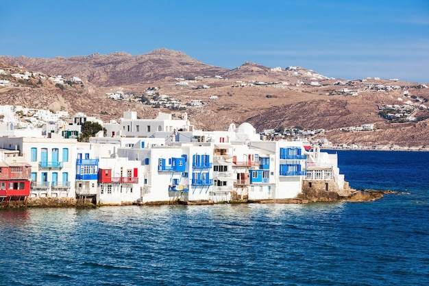 Bairro de Little Venice na cidade de Chora, ilha de Mykonos na Grécia