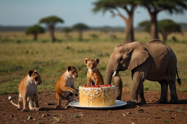 Bakeoff desenho animado Safari Savannah Animal Cake