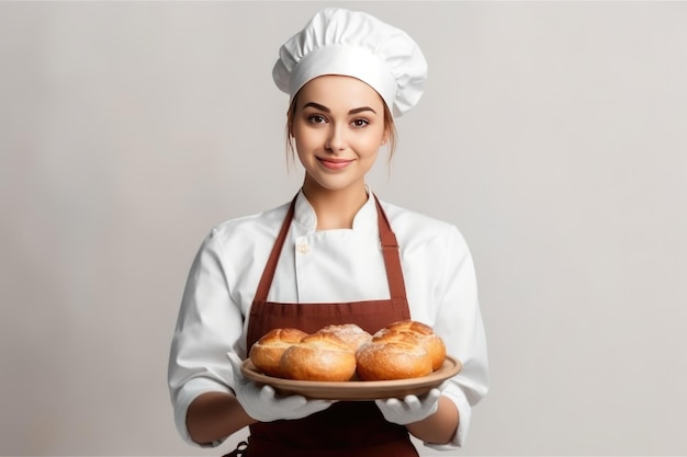 Baker com uma bandeja de pães