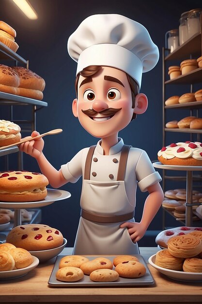 Baker Personagem de desenho animado 3D Guia de Ilustração de Animação