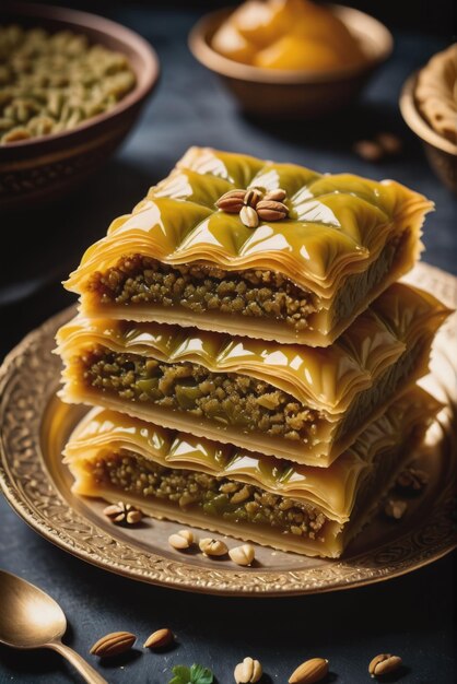 Foto baklava aunque no es originalmente afgano baklava un pastel dulce hecho de capas de pastel filo