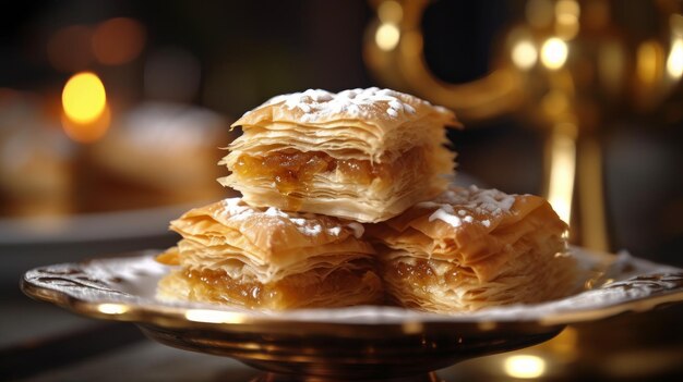 Baklava delicada com açúcar em pó