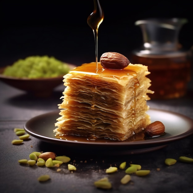 Baklava em comida de chapa preta do ORIENTE MÉDIO