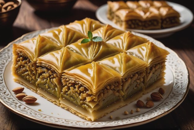 Foto baklava embora não seja originalmente afegã, baklava é uma massa doce feita de camadas de massa filo