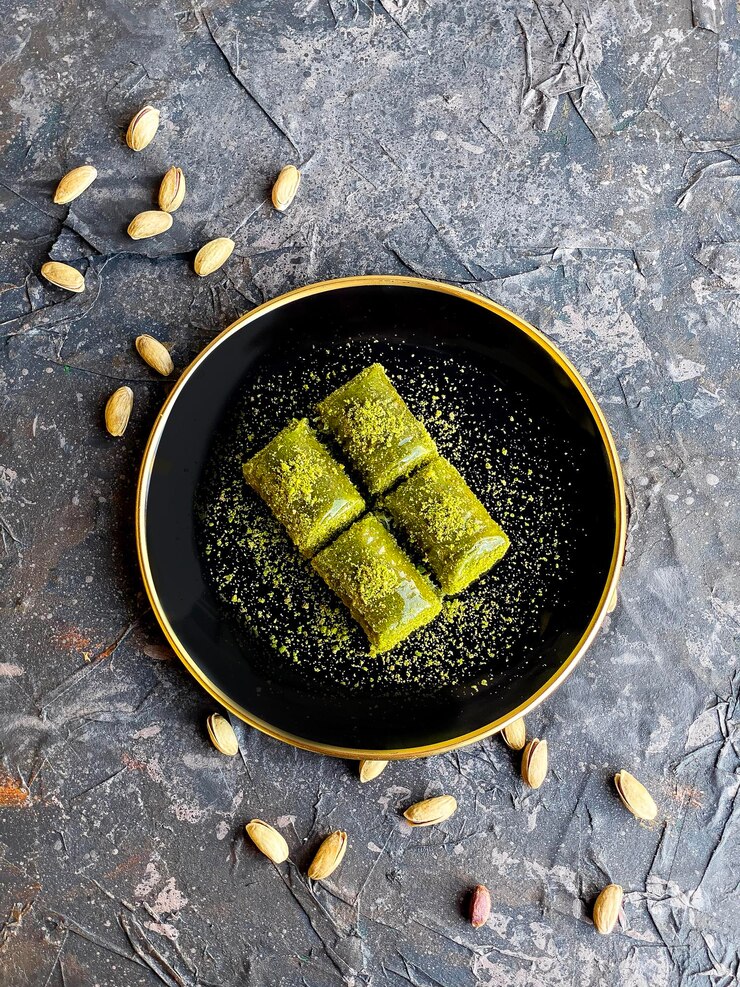 baklava de pistacho, baklava turco tradicional. Nombre local 'fstkl sarma'