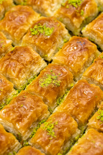 Baklava de pistacho Delicias de la cocina mediterránea Baklava de primer plano