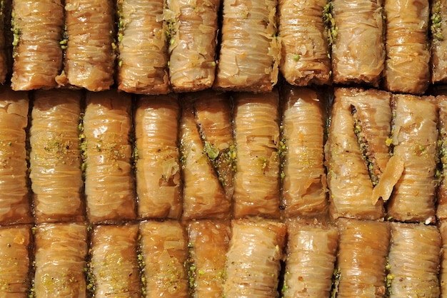 Baklava de postre tradicional turco como fondo