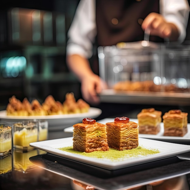 Baklava-Schichtteigdessert aus Blätterteig gefüllt mit gehackten Nüssen