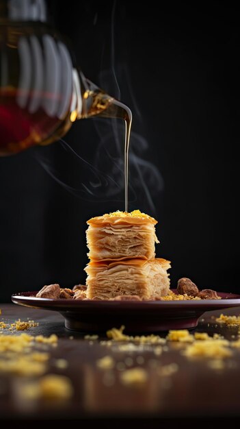 Baklava sobremesa de massa em camadas feita de massa filo recheada com nozes picadas