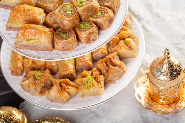 Baklava sobremesa tradicional, bem conhecido no Oriente Médio e delicioso