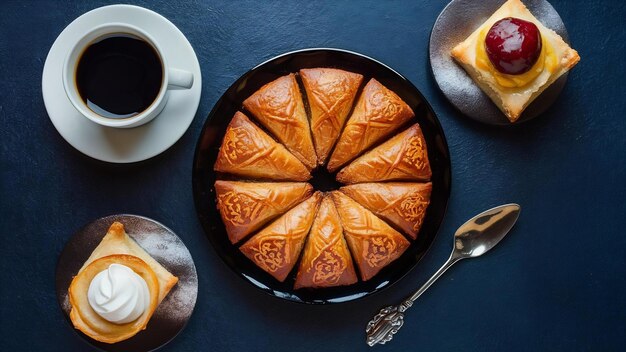 Foto baklava tradicional postre oriental café y pastel turco concepto de desayuno