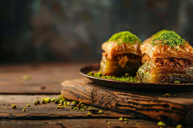 Foto baklava turca tradicional oriental doce com nozes bolinha de mel