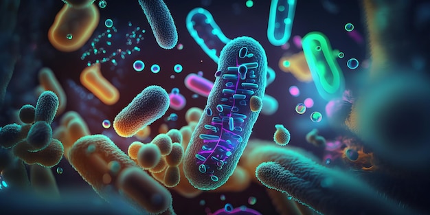 Bakterienzellen unter dem Mikroskophintergrund Bakterienkrankheitsepidemie Generative Ai