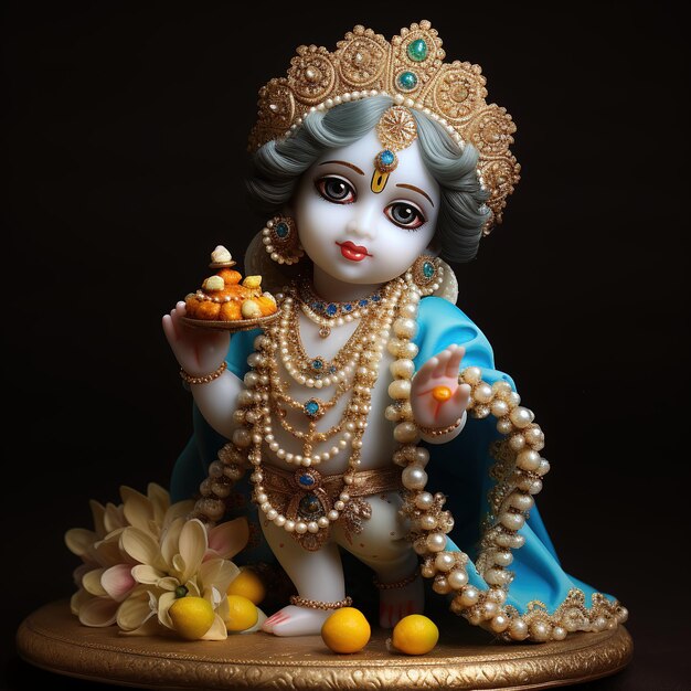 Bal Krishna Laddu Gopal schöne Kleidung und Schmuck Krishna Janmashtami Generative Ai
