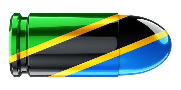 Bala con representación en 3D de la bandera de Tanzania aislada sobre un fondo blanco