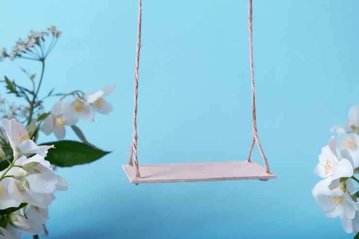 Foto balançar entre flores de jasmim maquete de cena de verão para garrafas de cosméticos de mercadorias