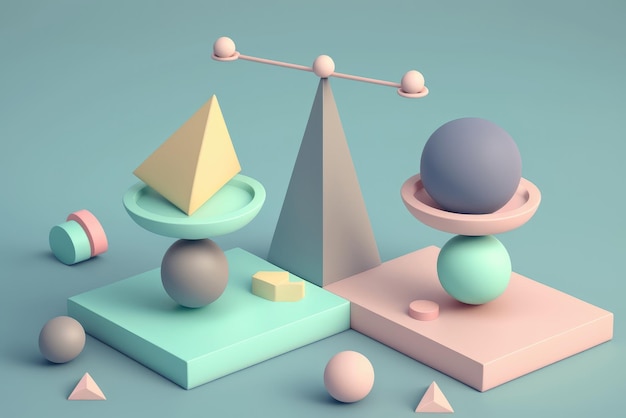 Foto balance-konzept illustration farbiger geometrischer formen im 3d-stil