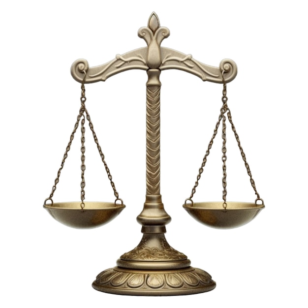 una balanza de metal de la justicia en el estilo de la representación realista concepto legal